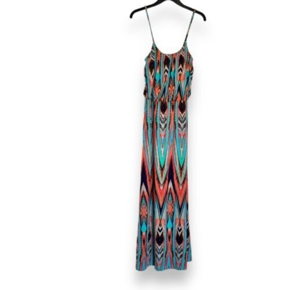 Francesca’s Alya Southwestern Print Maxi Dress Size Small Spaghetti Straps